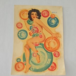 Vintage Meyercord Co. Beauty Bubble Pinup Girl TRANSFER DECAL Wall Furniture